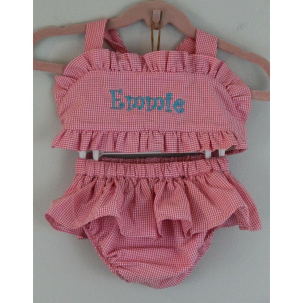 This and That Baby Girls 12M Top & Bottom 2 pc Set Pink White Gingham Emmie #43